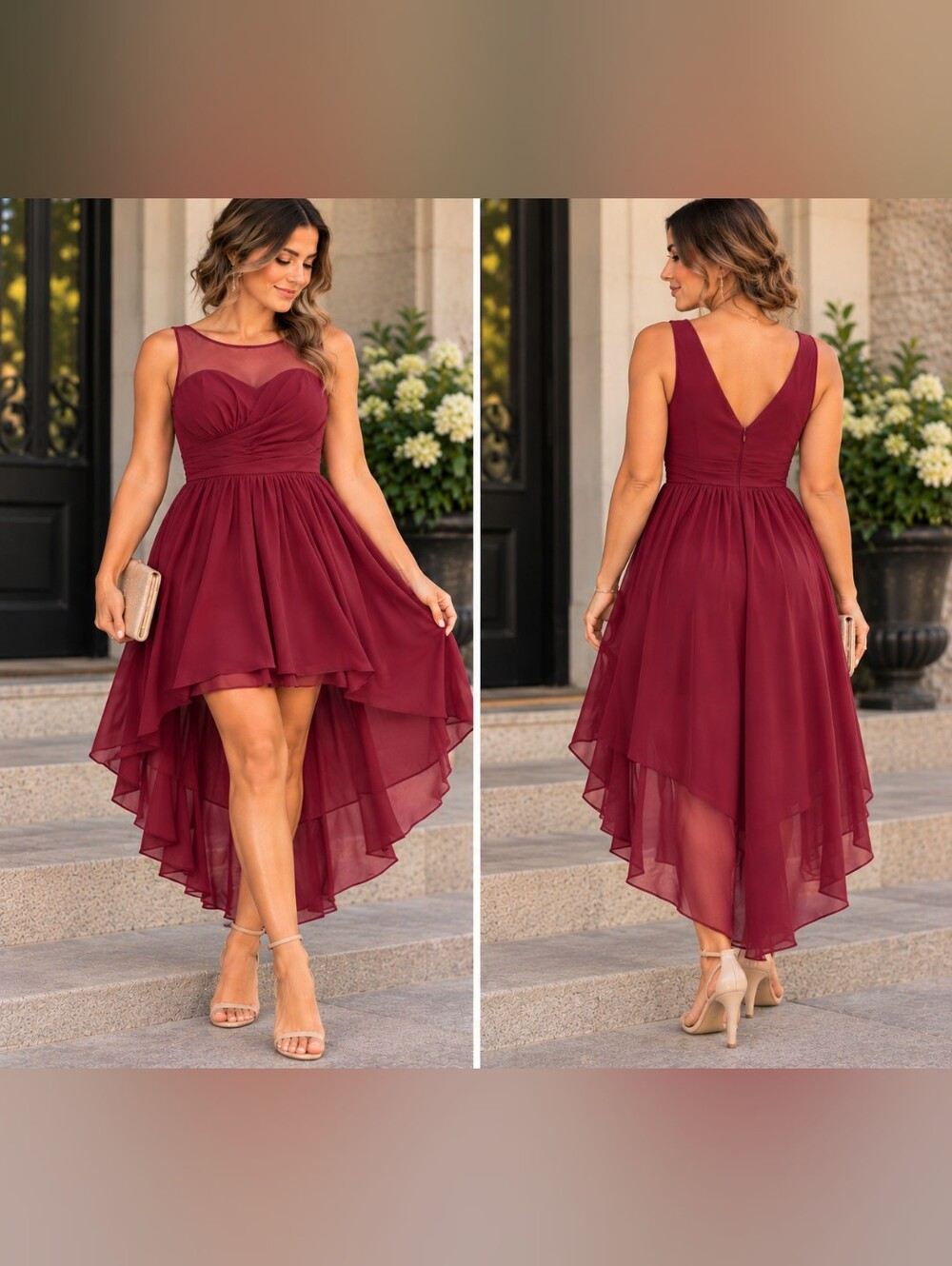 Alfred Angelo Wine Burgundy High Low Chiffon Dress Size 10